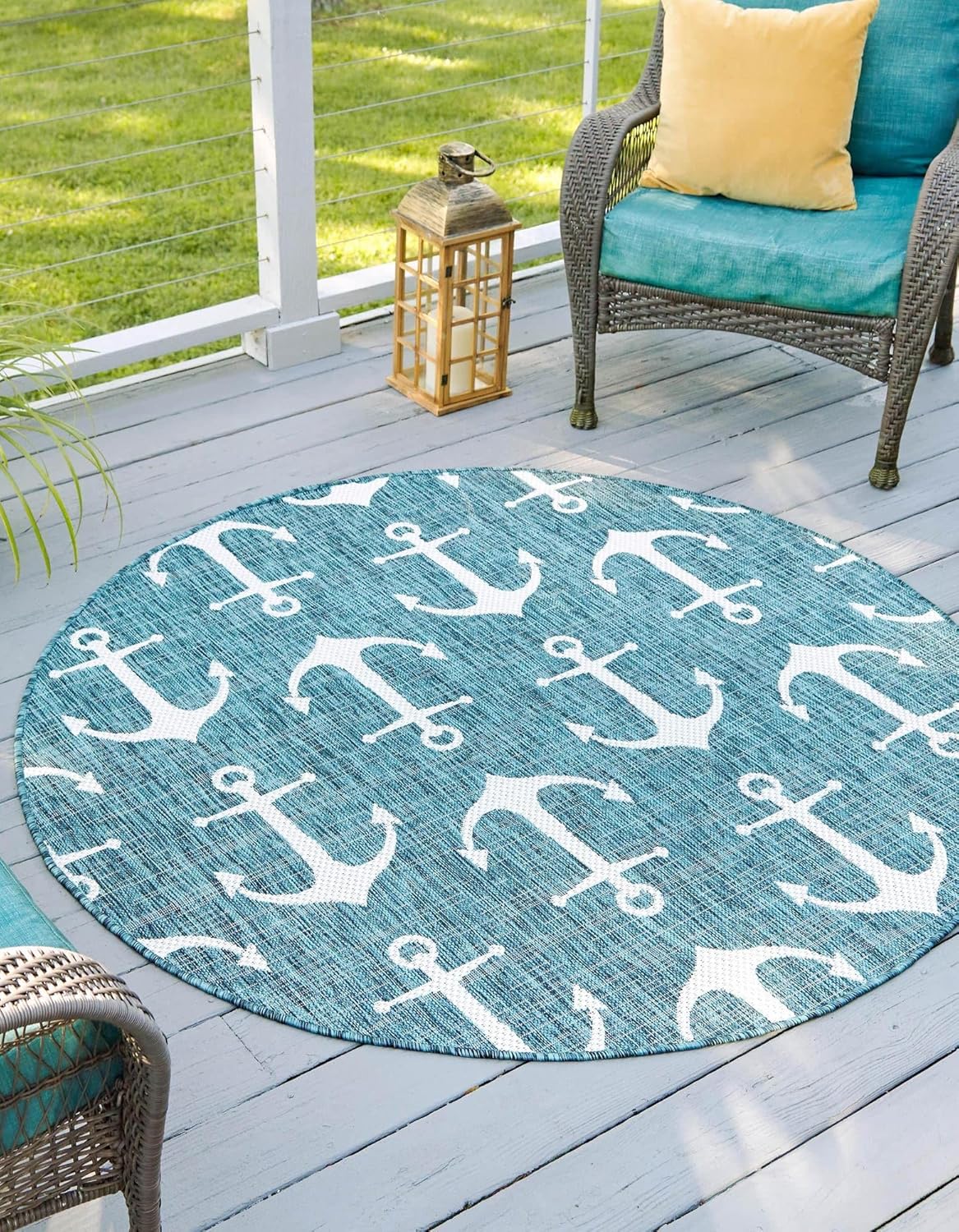 Unique Loom Outdoor Coastal Collection Area Rug - Ahoy (2' 7" x 12' Runner, Blue/ Ivory)