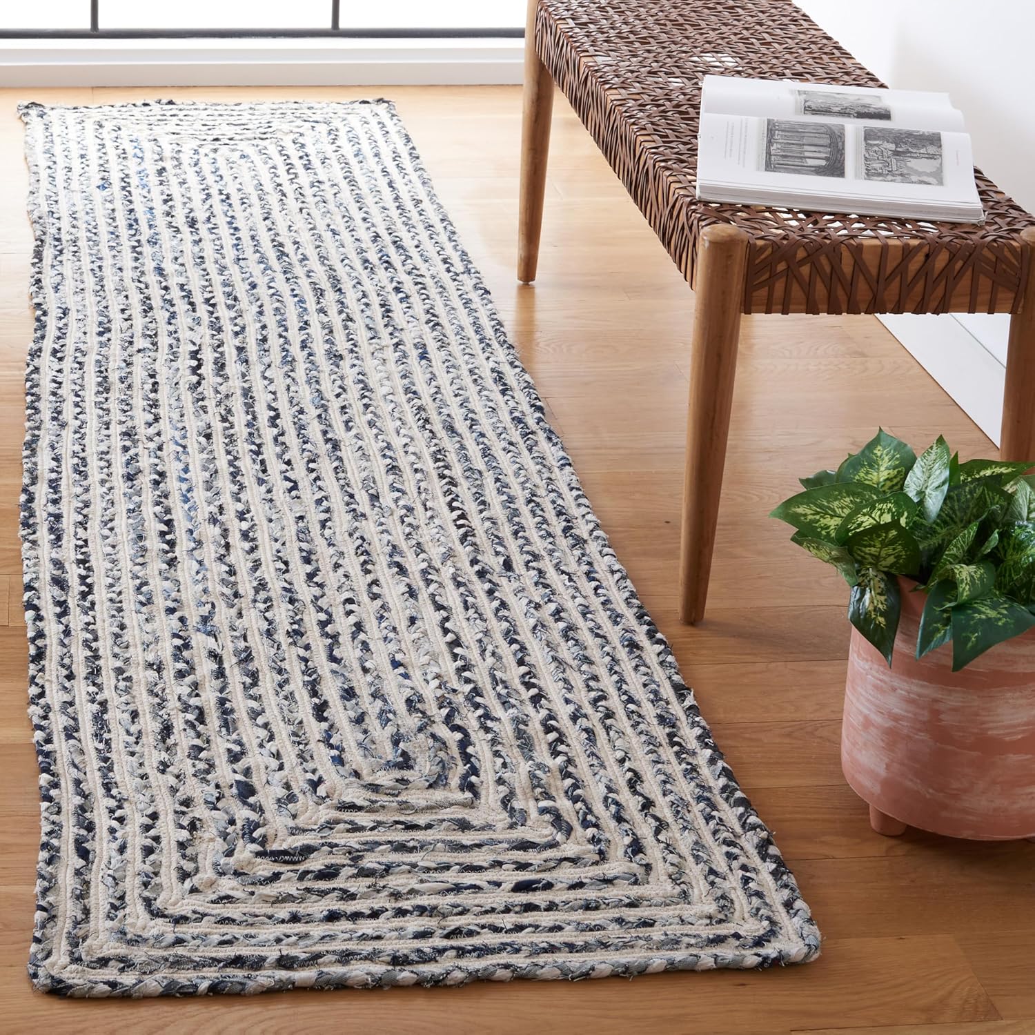SAFAVIEH Braided Collection Runner Rug - 2'3" x 9', Blue & Ivory, Handmade Farmhouse Cotton, Ideal for High Traffic Areas in Living Room, Bedroom (BRD260M)