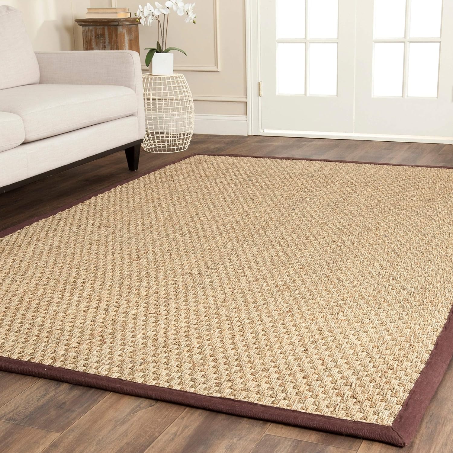 SAFAVIEH Natural Fiber Collection Runner Rug - 2'6" x 8', Natural & Beige, Seagrass, Basketweave Pattern with Border (NF114A)