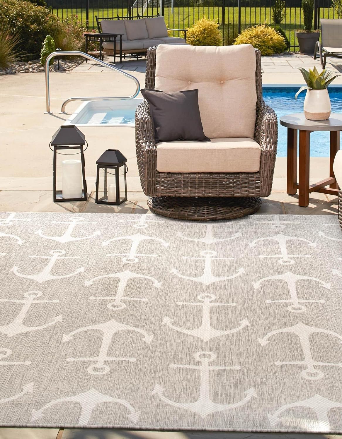 Unique Loom Outdoor Coastal Collection Area Rug - Ahoy (2' 7" x 12' Runner, Blue/ Ivory)