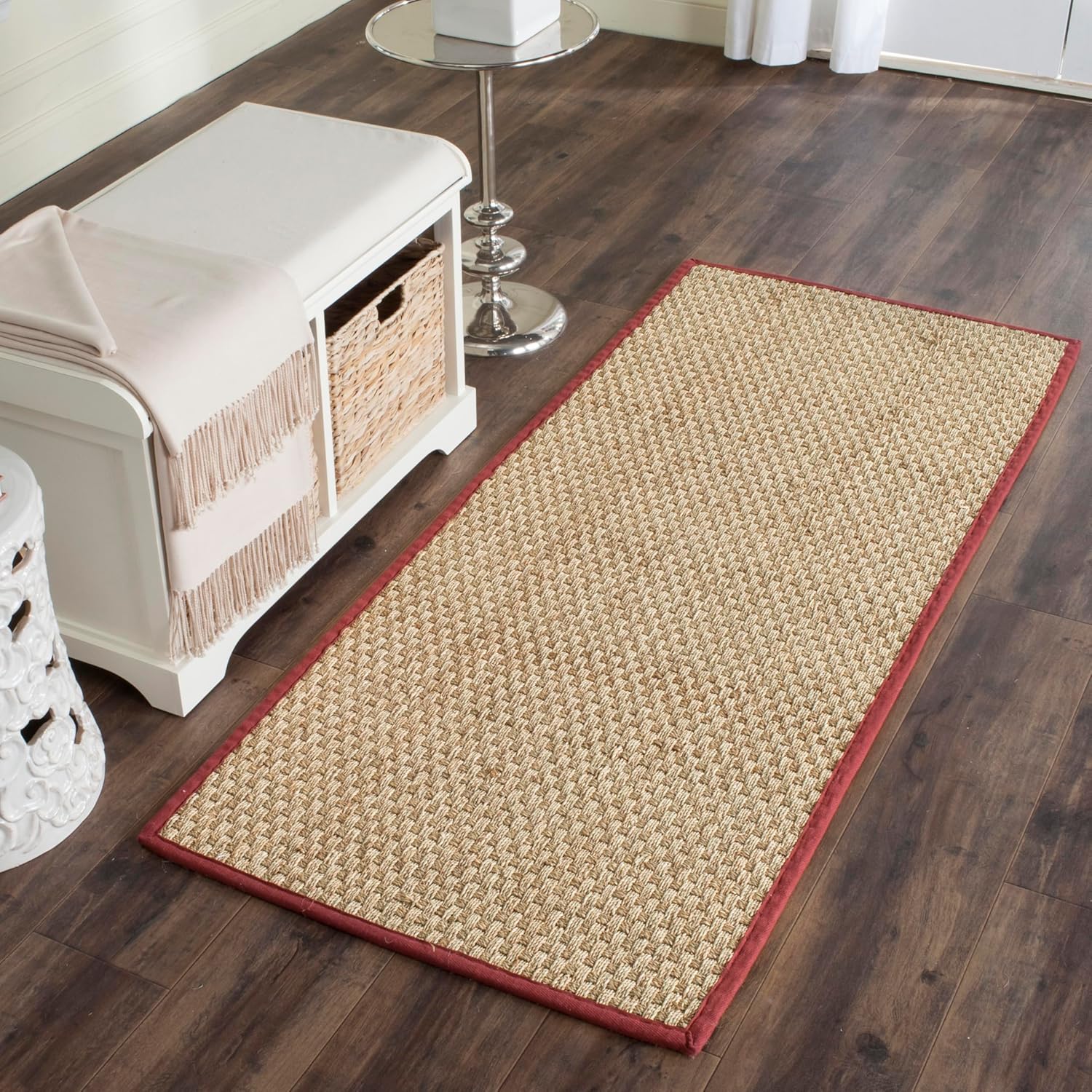 SAFAVIEH Natural Fiber Collection Runner Rug - 2'6" x 8', Natural & Beige, Seagrass, Basketweave Pattern with Border (NF114A)