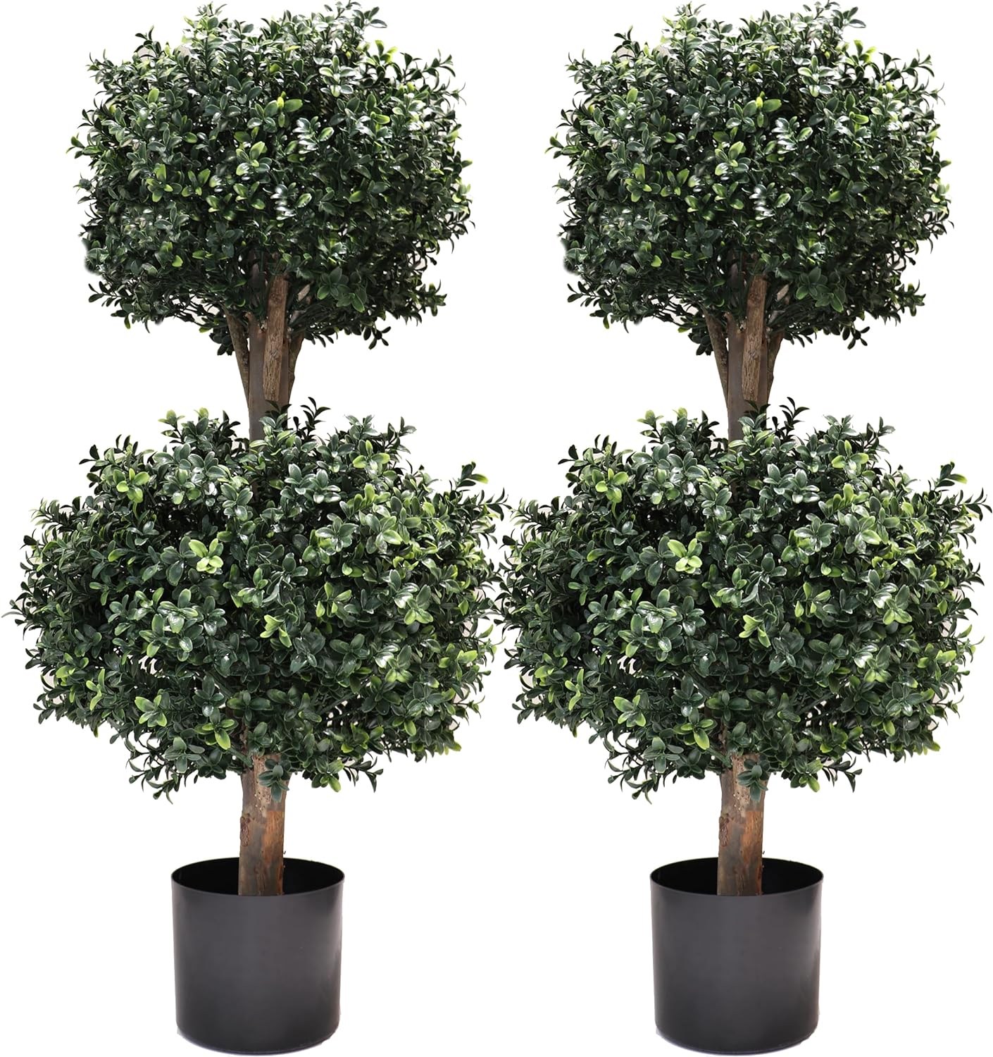 3Ft-35'' Artificial Boxwood Double Ball Topiary Trees,2PACK Faux Topiaries Tree Store Garden Indoor&Outdoor for Porch Home Decor