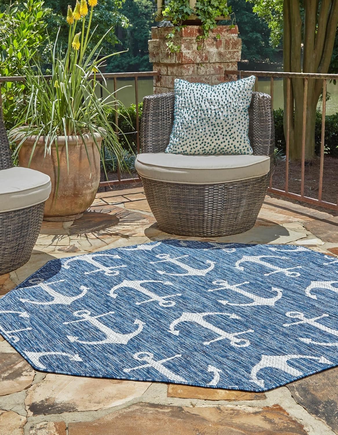 Unique Loom Outdoor Coastal Collection Area Rug - Ahoy (2' 7" x 12' Runner, Blue/ Ivory)