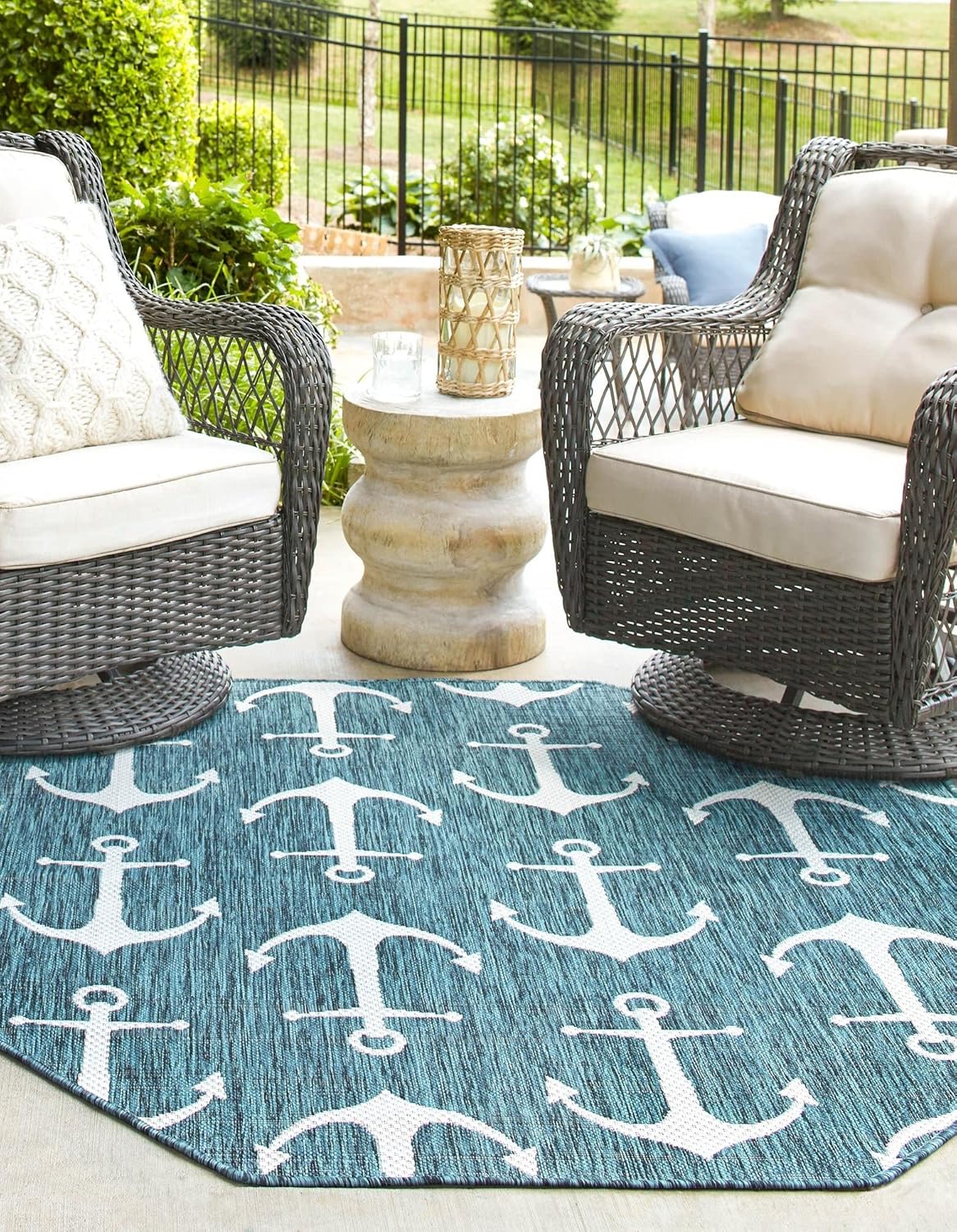 Unique Loom Outdoor Coastal Collection Area Rug - Ahoy (2' 7" x 12' Runner, Blue/ Ivory)