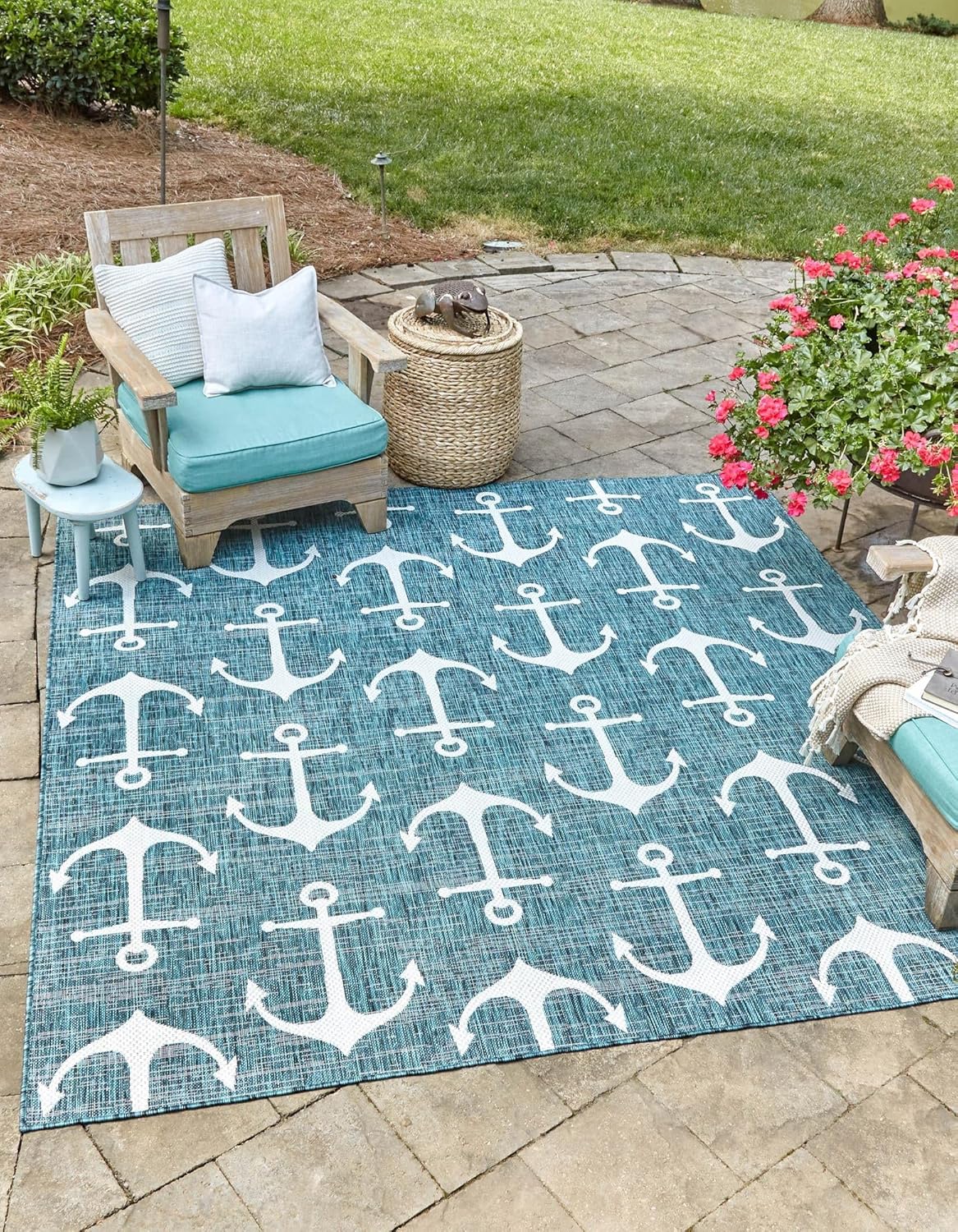 Unique Loom Outdoor Coastal Collection Area Rug - Ahoy (2' 7" x 12' Runner, Blue/ Ivory)