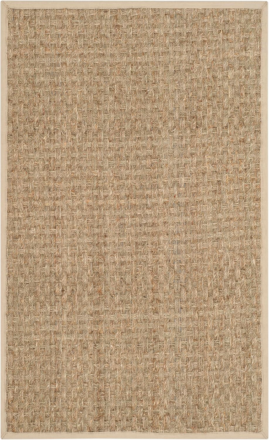 SAFAVIEH Natural Fiber Collection Runner Rug - 2'6" x 8', Natural & Beige, Seagrass, Basketweave Pattern with Border (NF114A)