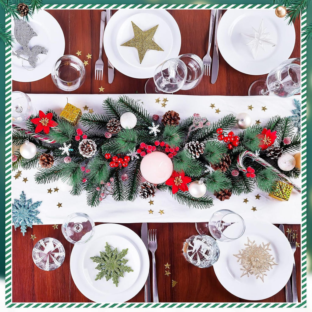 Riceshoot 432 Pcs Christmas Picks and Sprays Pine Cone Red Berries Set Christmas Wreath Making Decoration Artificial Pine Branches Acorns Wooden Stars for Xmas Supplies Party DIY Crafts