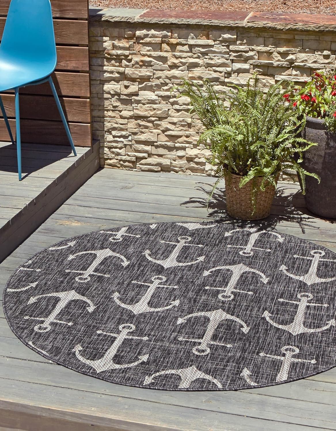 Unique Loom Outdoor Coastal Collection Area Rug - Ahoy (2' 7" x 12' Runner, Blue/ Ivory)