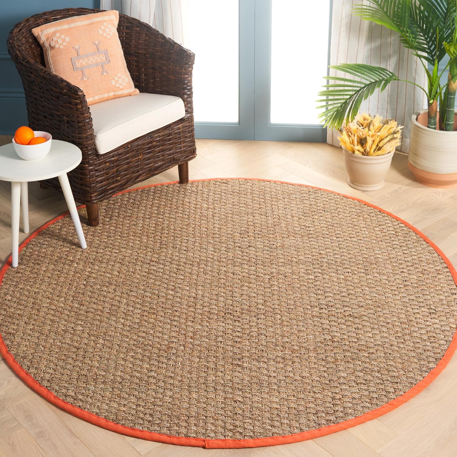 SAFAVIEH Natural Fiber Collection Runner Rug - 2'6" x 8', Natural & Beige, Seagrass, Basketweave Pattern with Border (NF114A)