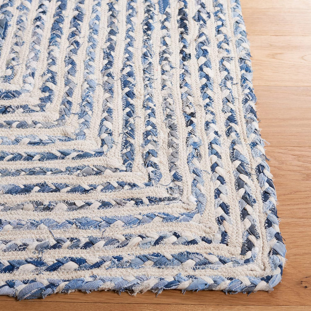 SAFAVIEH Braided Collection Runner Rug - 2'3" x 9', Blue & Ivory, Handmade Farmhouse Cotton, Ideal for High Traffic Areas in Living Room, Bedroom (BRD260M)