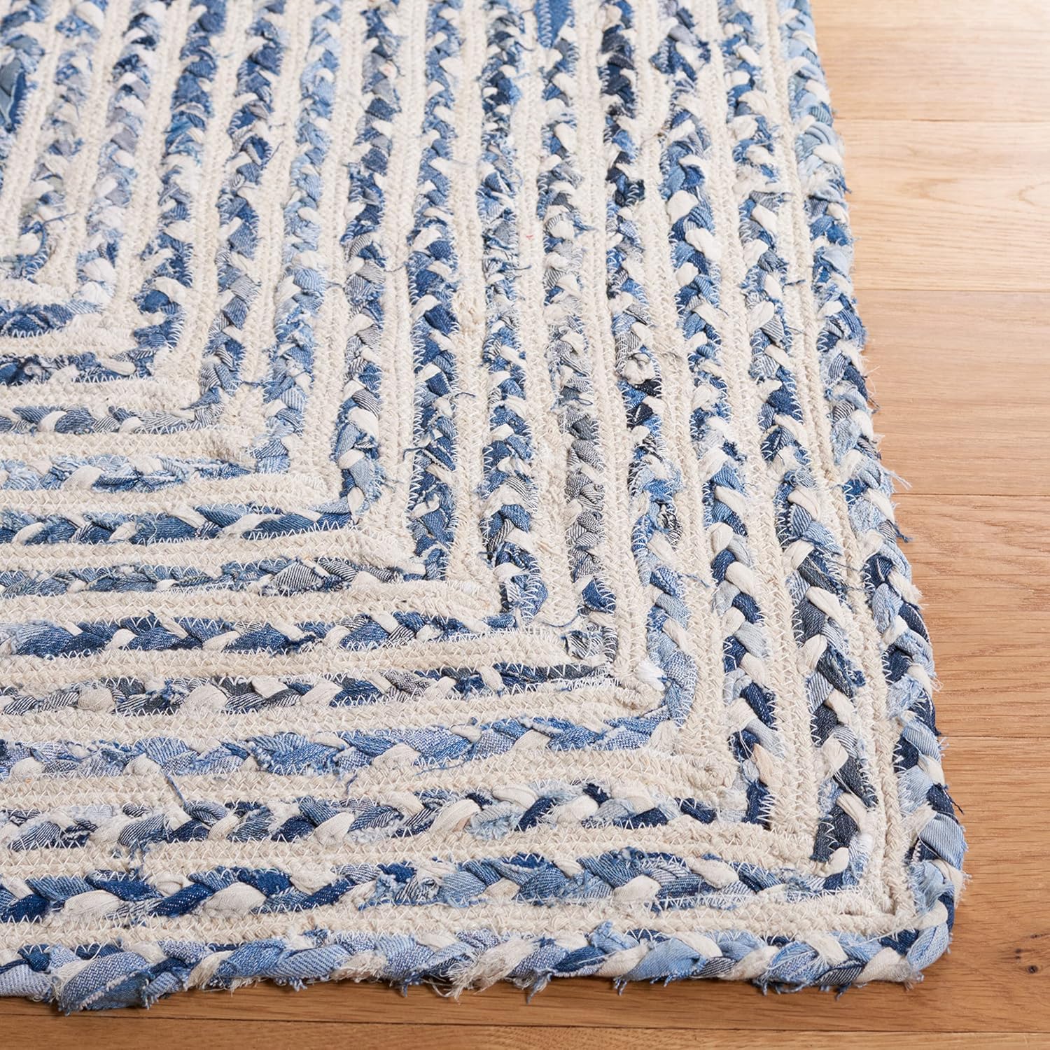 SAFAVIEH Braided Collection Runner Rug - 2'3" x 9', Blue & Ivory, Handmade Farmhouse Cotton, Ideal for High Traffic Areas in Living Room, Bedroom (BRD260M)
