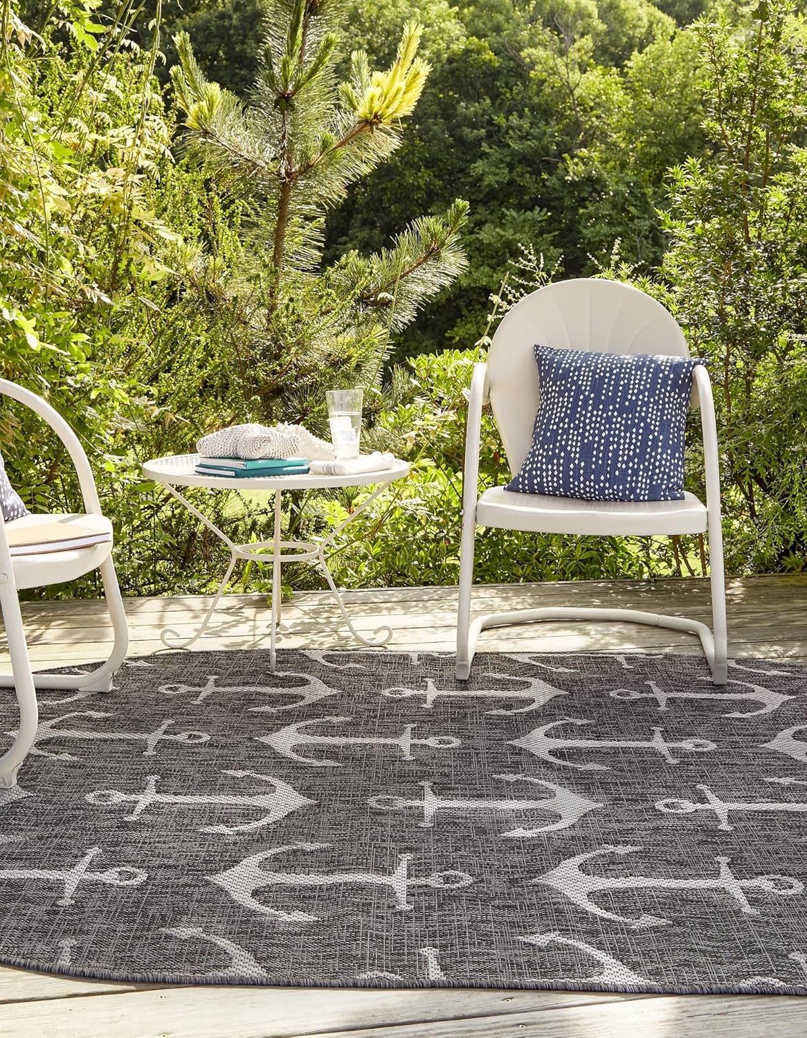 Unique Loom Outdoor Coastal Collection Area Rug - Ahoy (2' 7" x 12' Runner, Blue/ Ivory)