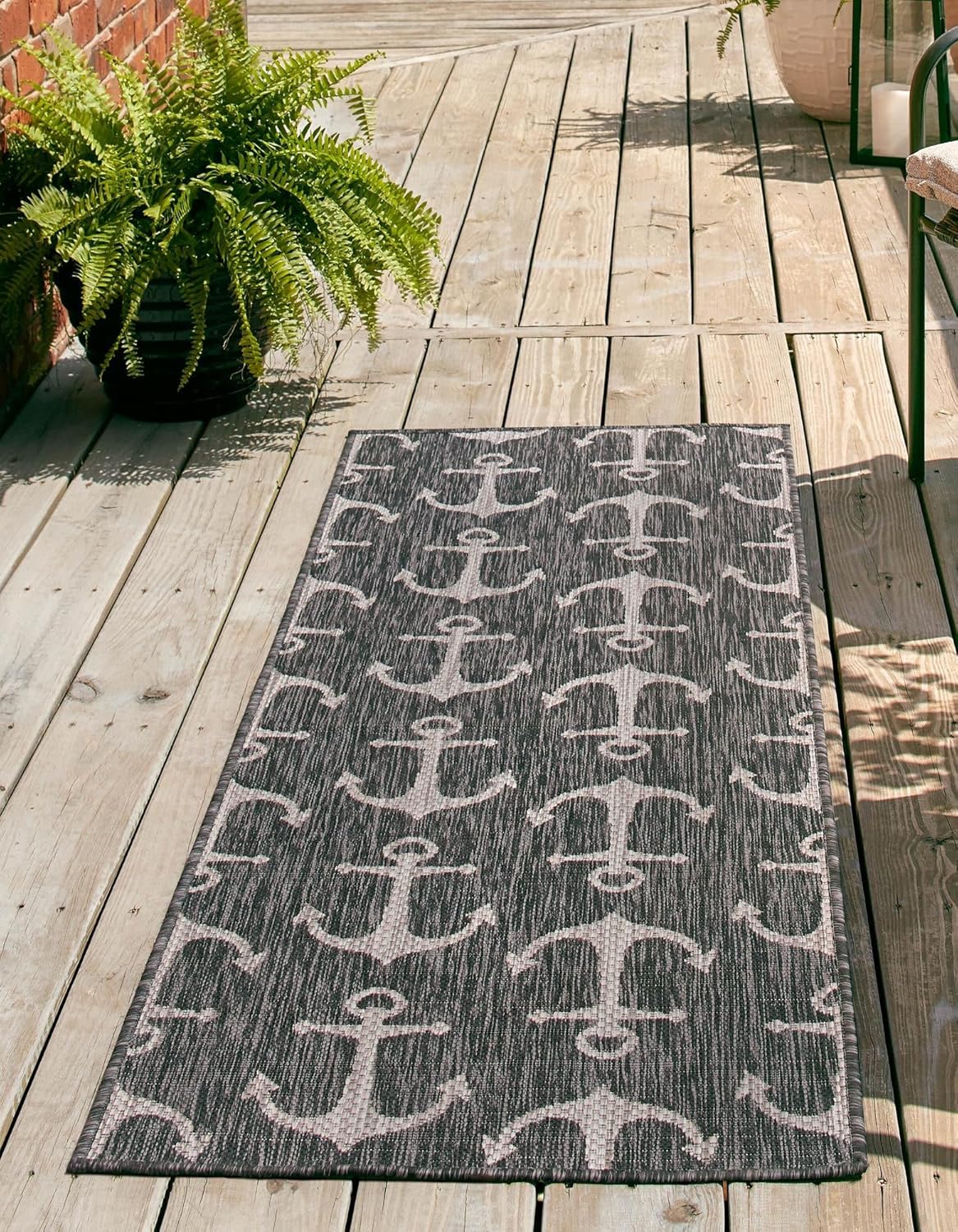 Unique Loom Outdoor Coastal Collection Area Rug - Ahoy (2' 7" x 12' Runner, Blue/ Ivory)