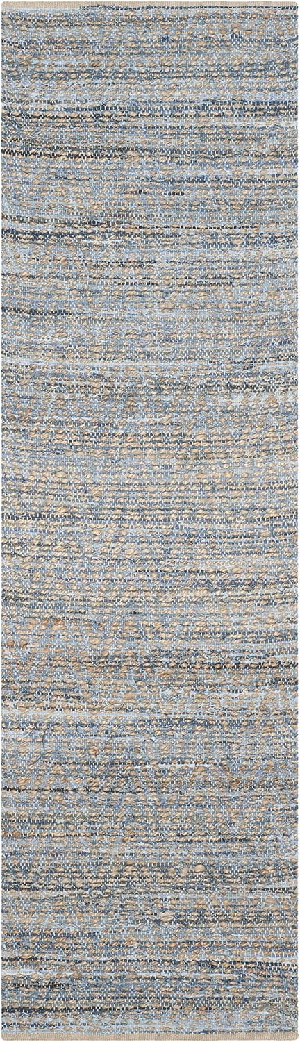 SAFAVIEH Cape Cod Collection Runner Rug - 2'3" x 12', Natural & Blue, Handmade Flat Weave Coastal Braided Jute, Ideal for High Traffic Areas in Living Room, Bedroom (CAP350A)