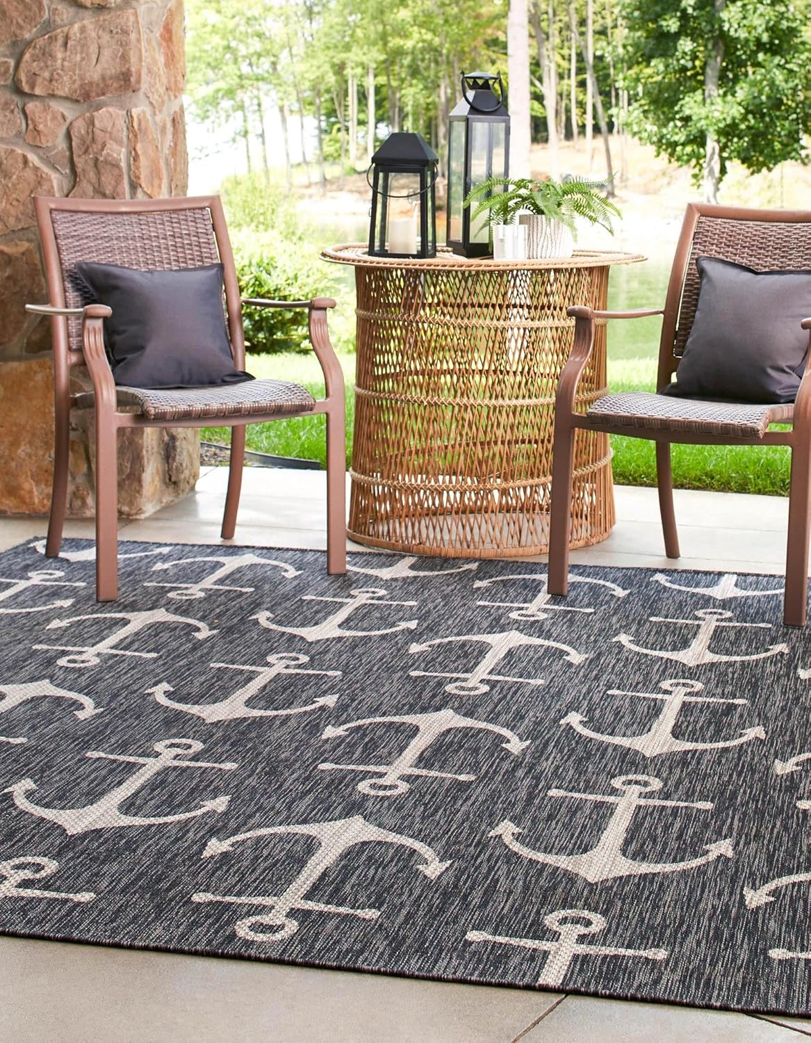 Unique Loom Outdoor Coastal Collection Area Rug - Ahoy (2' 7" x 12' Runner, Blue/ Ivory)