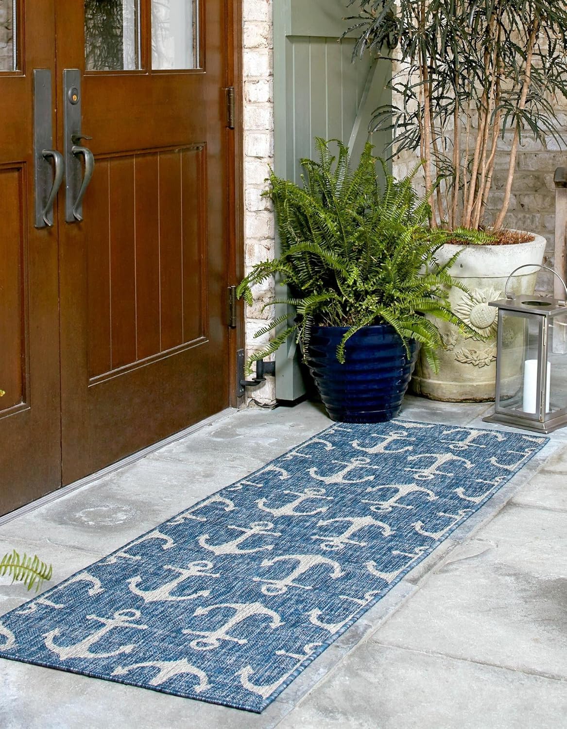 Unique Loom Outdoor Coastal Collection Area Rug - Ahoy (2' 7" x 12' Runner, Blue/ Ivory)