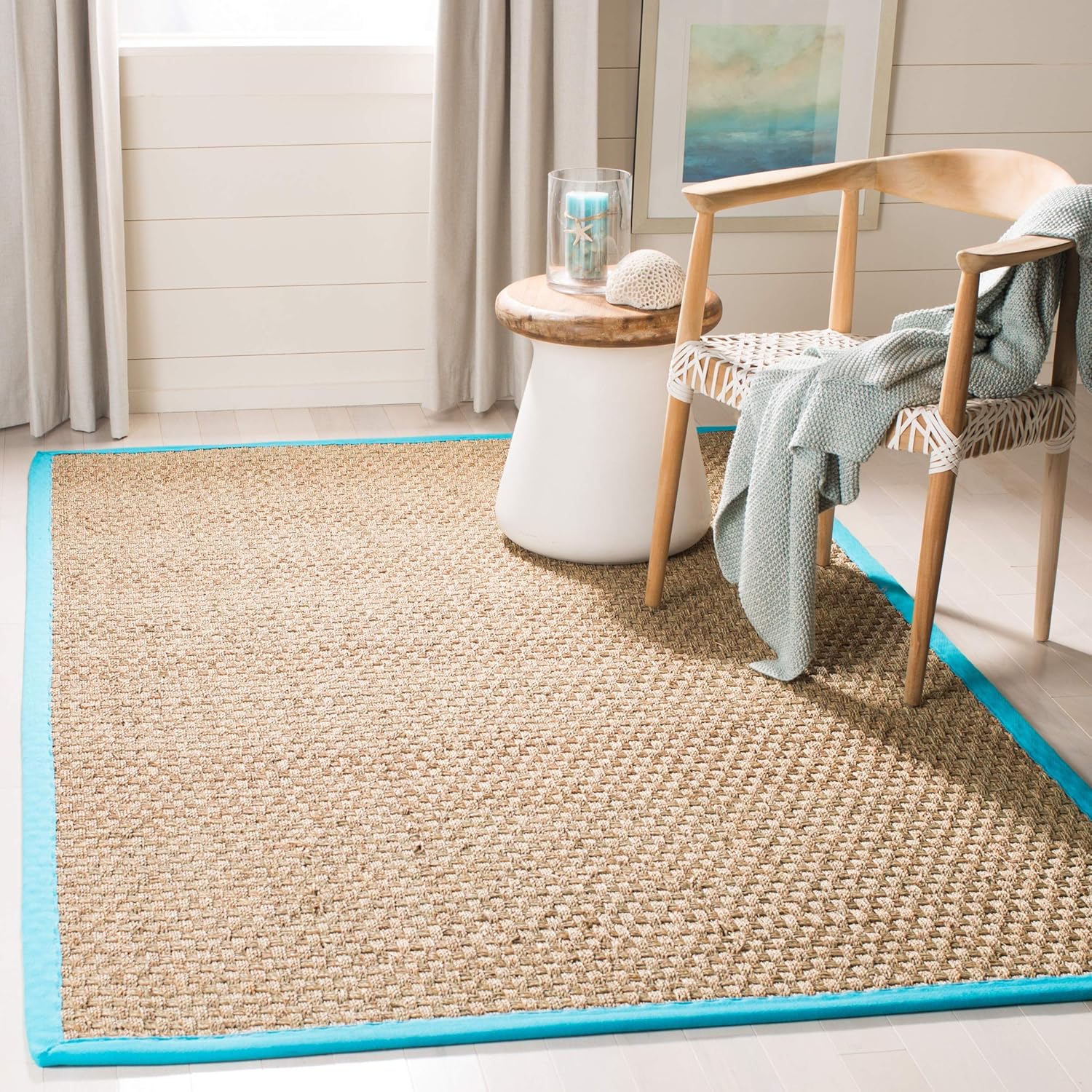SAFAVIEH Natural Fiber Collection Runner Rug - 2'6" x 8', Natural & Beige, Seagrass, Basketweave Pattern with Border (NF114A)