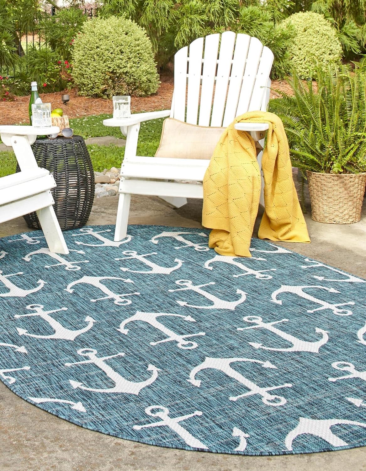 Unique Loom Outdoor Coastal Collection Area Rug - Ahoy (2' 7" x 12' Runner, Blue/ Ivory)