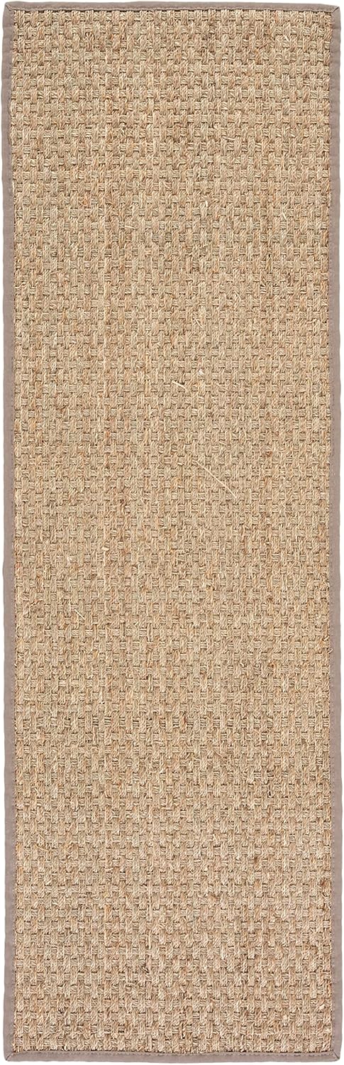 SAFAVIEH Natural Fiber Collection Runner Rug - 2'6" x 8', Natural & Beige, Seagrass, Basketweave Pattern with Border (NF114A)