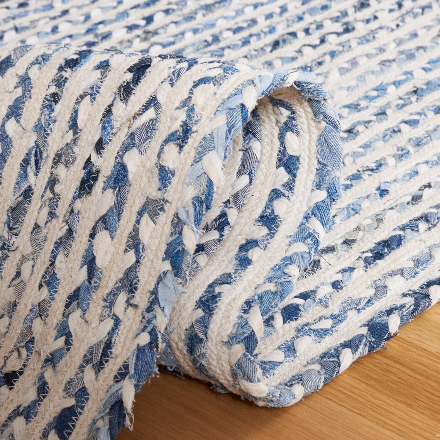 SAFAVIEH Braided Collection Runner Rug - 2'3" x 9', Blue & Ivory, Handmade Farmhouse Cotton, Ideal for High Traffic Areas in Living Room, Bedroom (BRD260M)