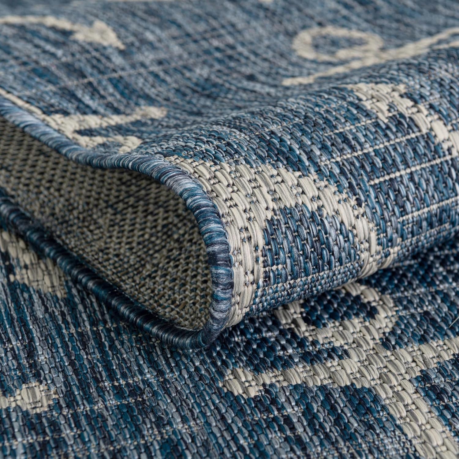 Unique Loom Outdoor Coastal Collection Area Rug - Ahoy (2' 7" x 12' Runner, Blue/ Ivory)