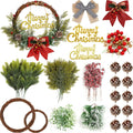 Hotop 134 Pcs Christmas Wreath Decorations Kits Included Grapevine Wreaths Pine Branches Pinecones Letter Signs Bow Ties Berry Picks for DIY Christmas Craft Garden Front Door Art Wall Hanging Decors
