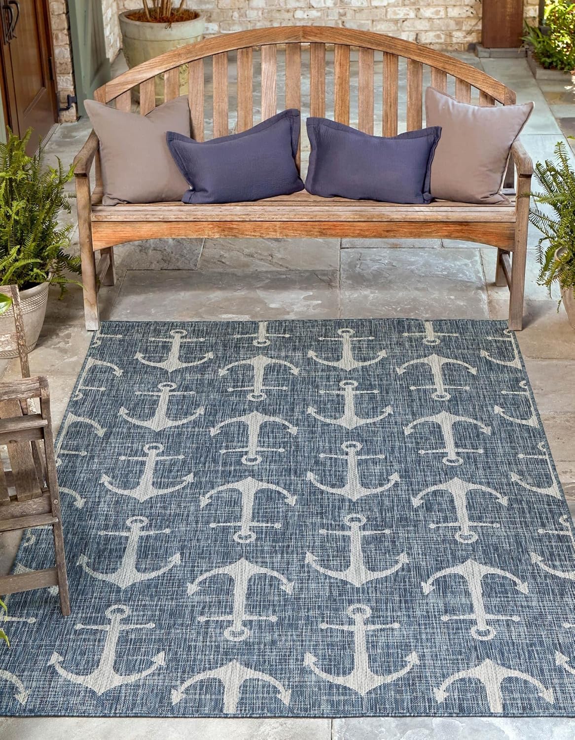 Unique Loom Outdoor Coastal Collection Area Rug - Ahoy (2' 7" x 12' Runner, Blue/ Ivory)