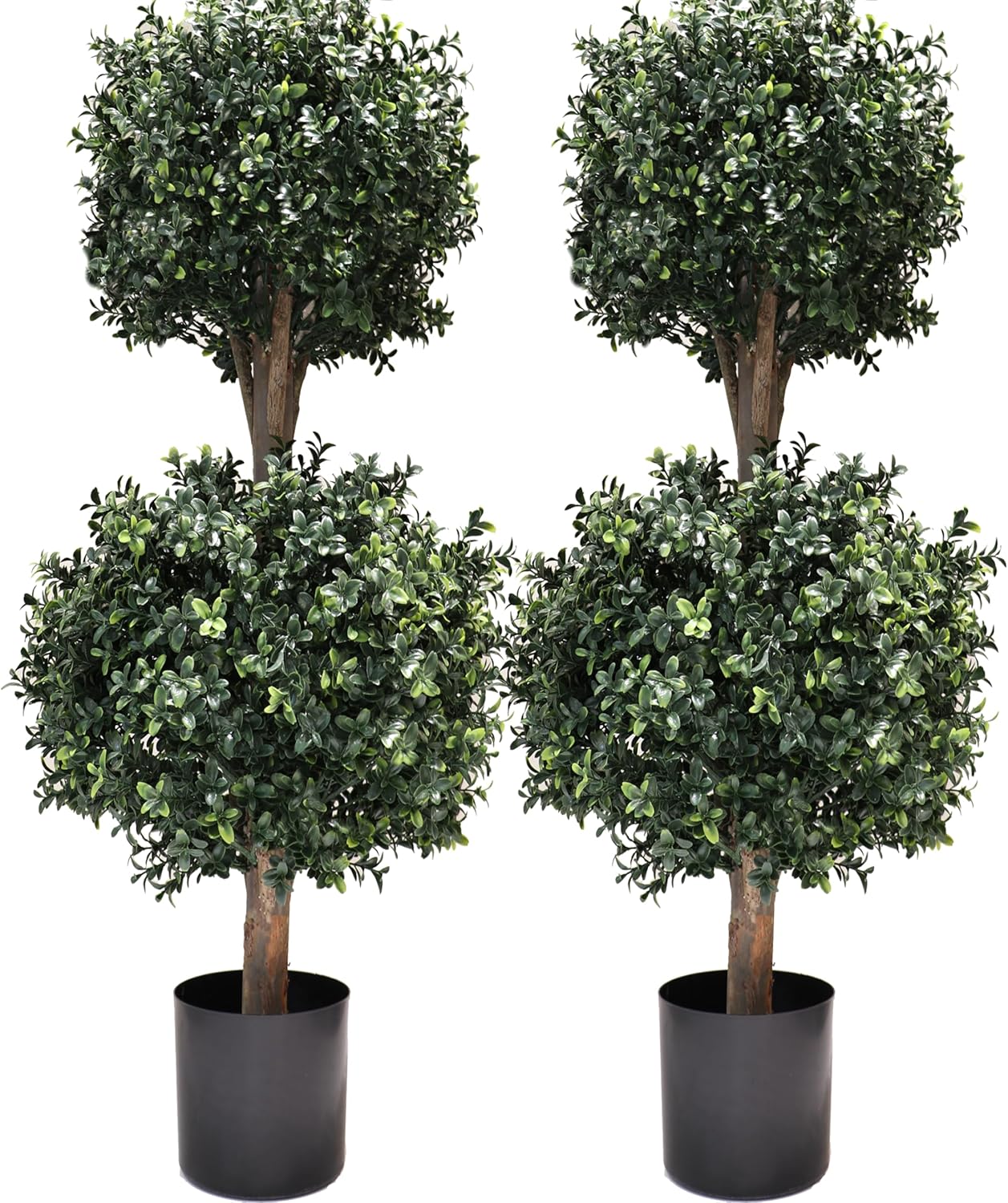 3Ft-35'' Artificial Boxwood Double Ball Topiary Trees,2PACK Faux Topiaries Tree Store Garden Indoor&Outdoor for Porch Home Decor