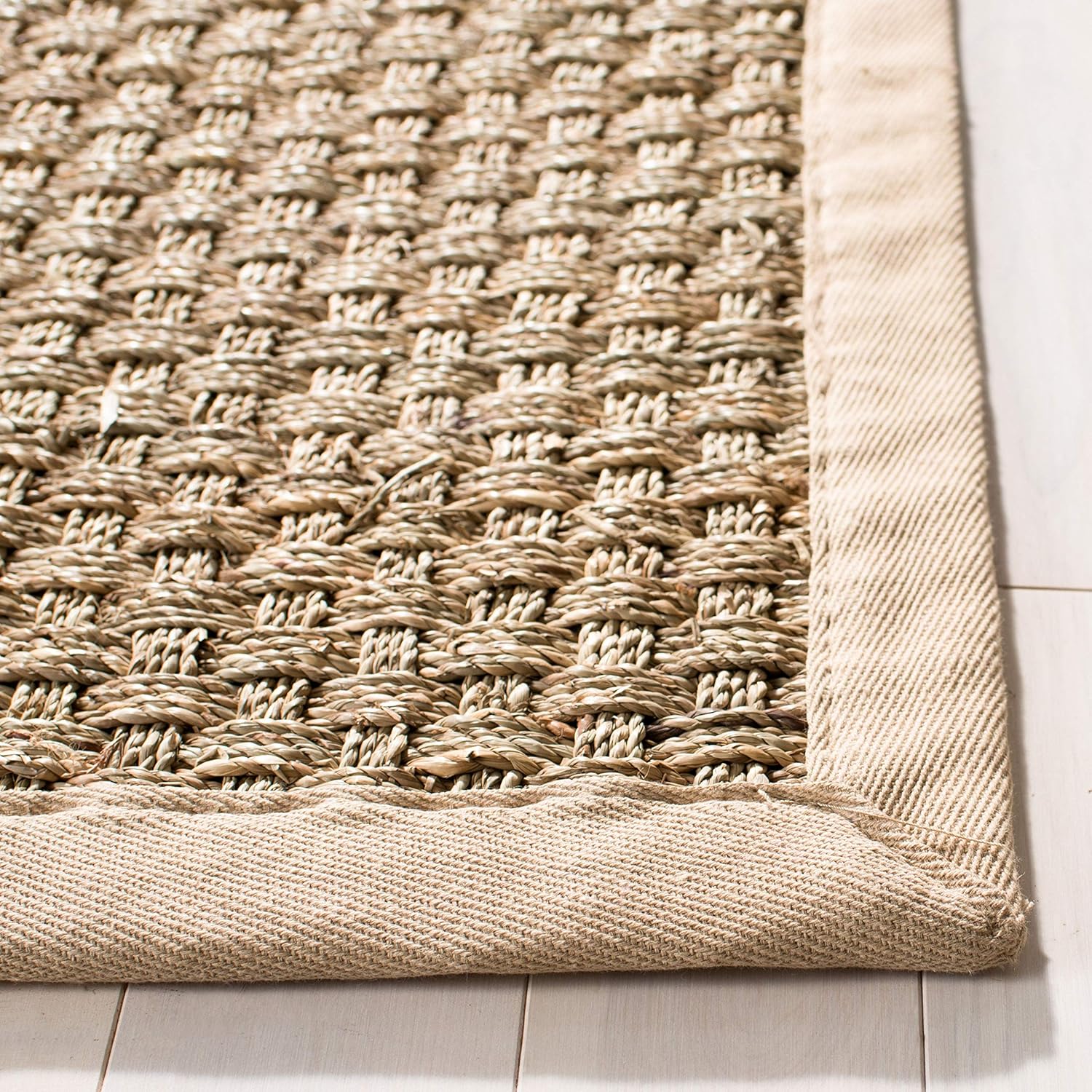 SAFAVIEH Natural Fiber Collection Runner Rug - 2'6" x 8', Natural & Beige, Seagrass, Basketweave Pattern with Border (NF114A)