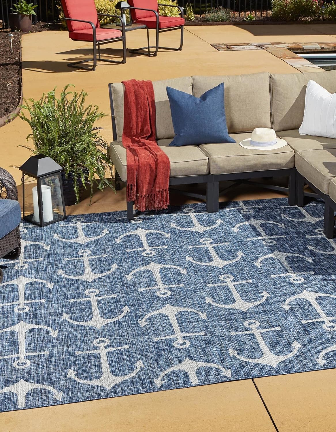 Unique Loom Outdoor Coastal Collection Area Rug - Ahoy (2' 7" x 12' Runner, Blue/ Ivory)