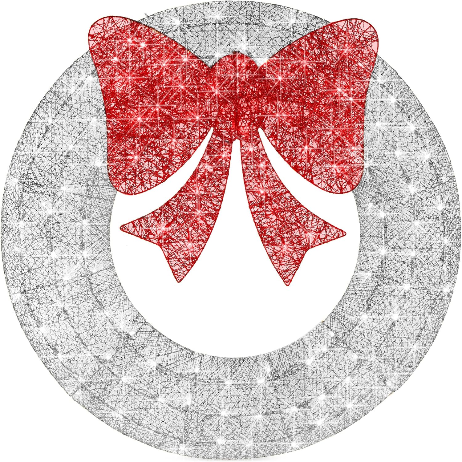 Best Choice Products 48in Pre-Lit Outdoor Christmas Wreath Decoration, LED Metal Holiday Decor for Home w/ 140 Lights, Bow - Green/Red