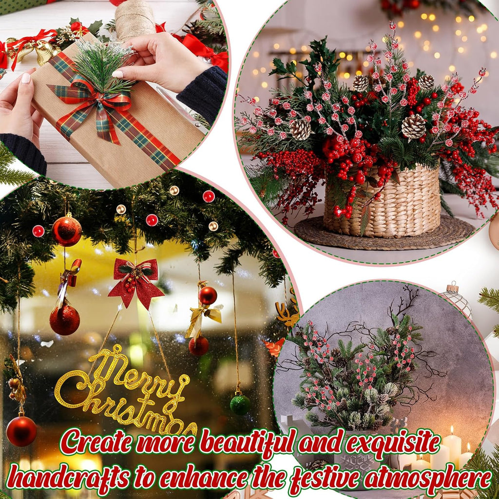 Hotop 134 Pcs Christmas Wreath Decorations Kits Included Grapevine Wreaths Pine Branches Pinecones Letter Signs Bow Ties Berry Picks for DIY Christmas Craft Garden Front Door Art Wall Hanging Decors