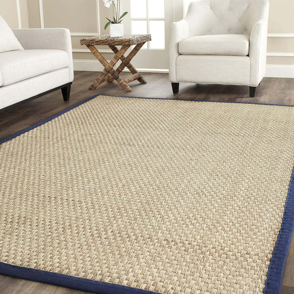 SAFAVIEH Natural Fiber Collection Runner Rug - 2'6" x 8', Natural & Beige, Seagrass, Basketweave Pattern with Border (NF114A)