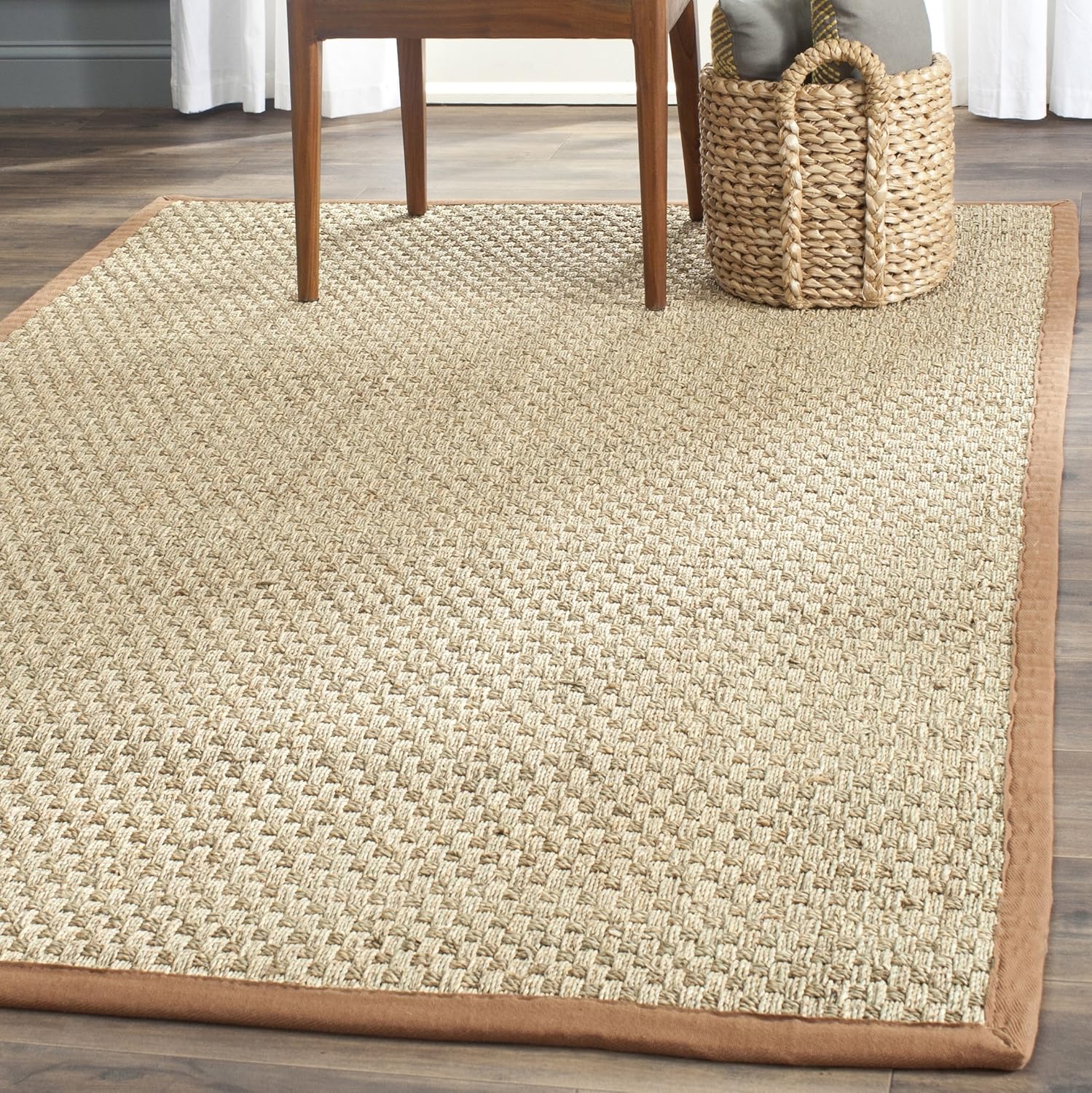SAFAVIEH Natural Fiber Collection Runner Rug - 2'6" x 8', Natural & Beige, Seagrass, Basketweave Pattern with Border (NF114A)