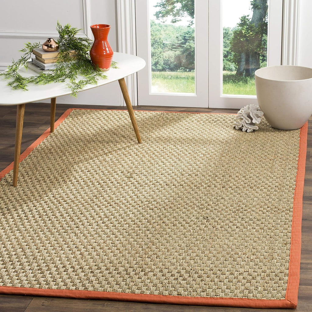 SAFAVIEH Natural Fiber Collection Runner Rug - 2'6" x 8', Natural & Beige, Seagrass, Basketweave Pattern with Border (NF114A)