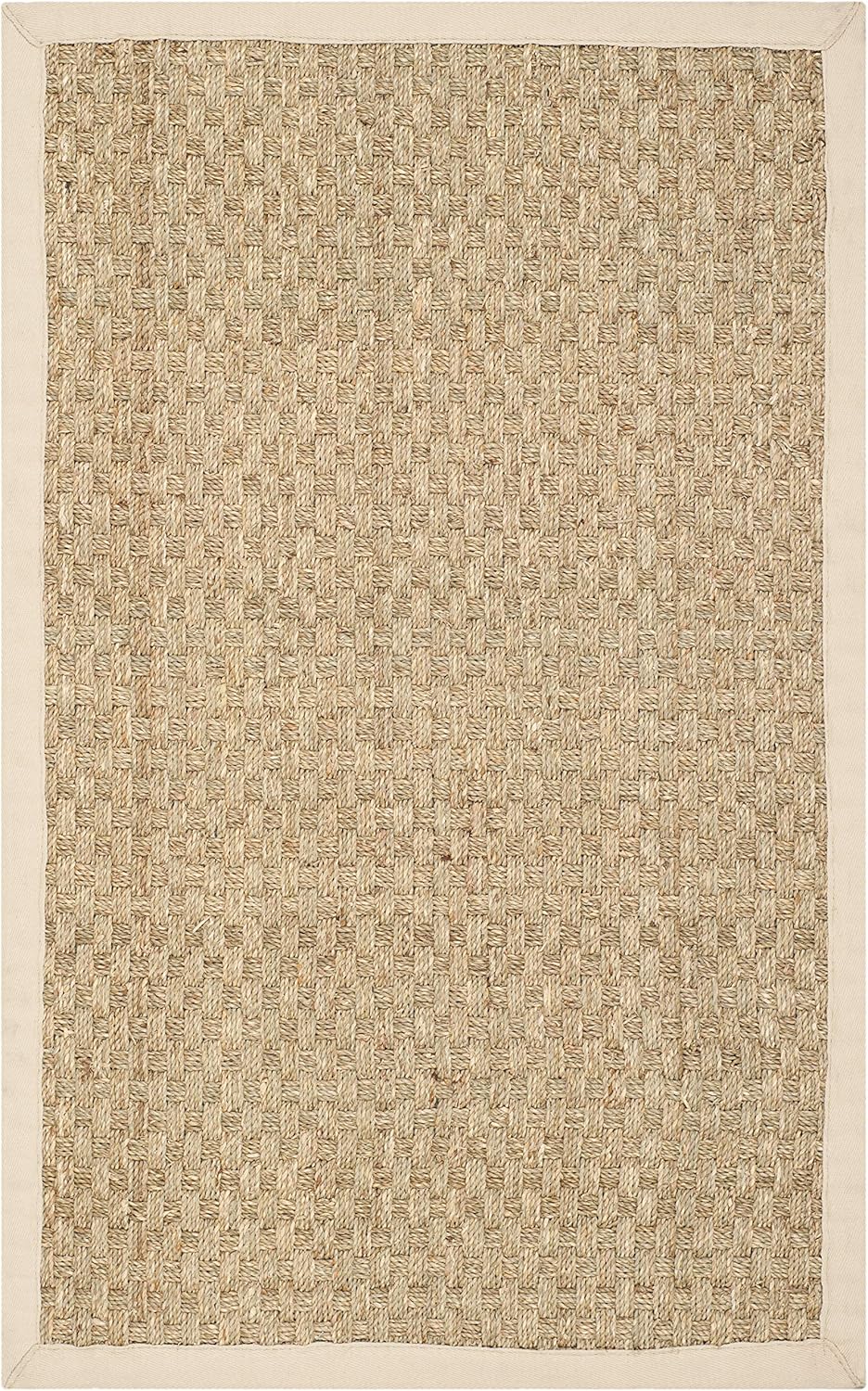 SAFAVIEH Natural Fiber Collection Runner Rug - 2'6" x 8', Natural & Beige, Seagrass, Basketweave Pattern with Border (NF114A)