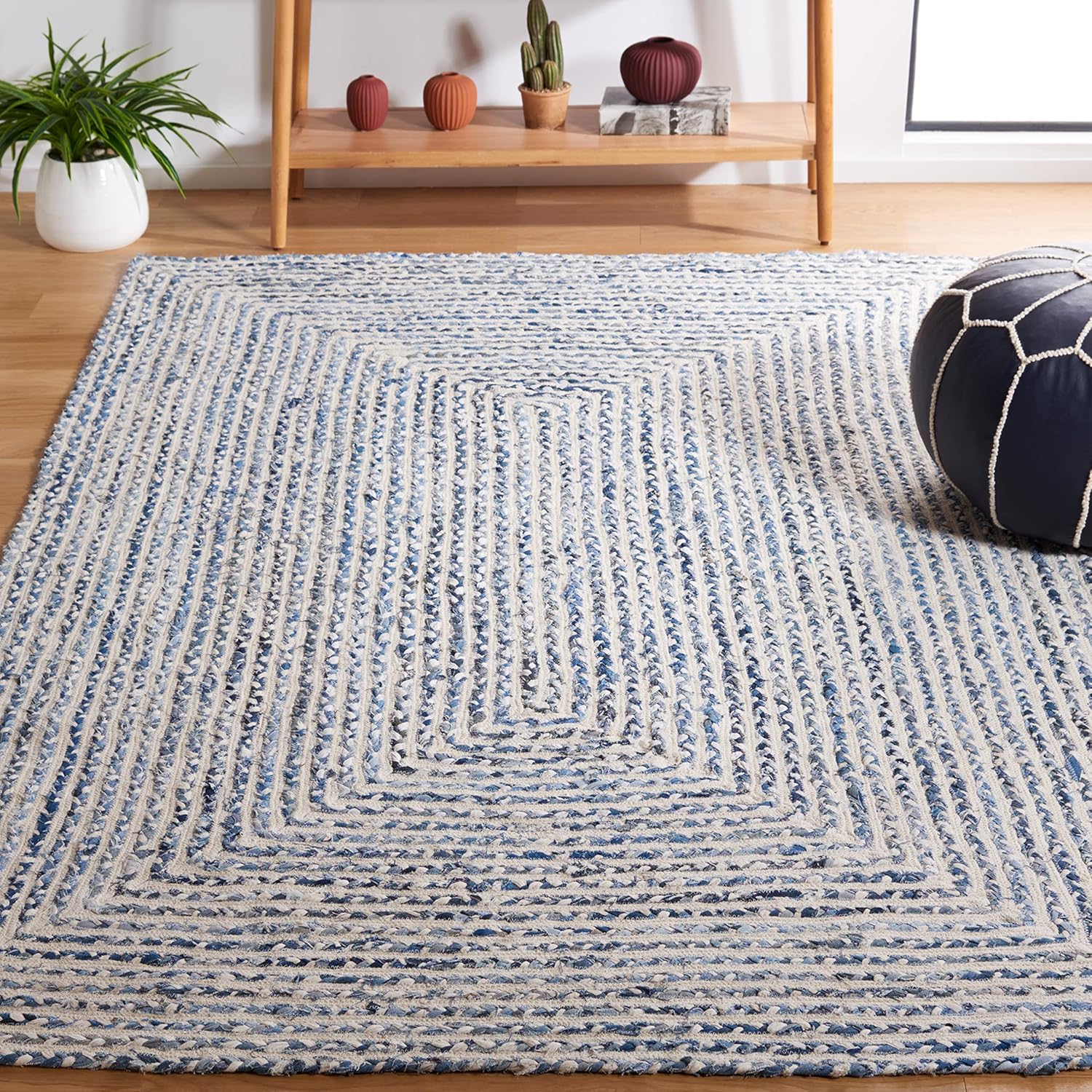 SAFAVIEH Braided Collection Runner Rug - 2'3" x 9', Blue & Ivory, Handmade Farmhouse Cotton, Ideal for High Traffic Areas in Living Room, Bedroom (BRD260M)