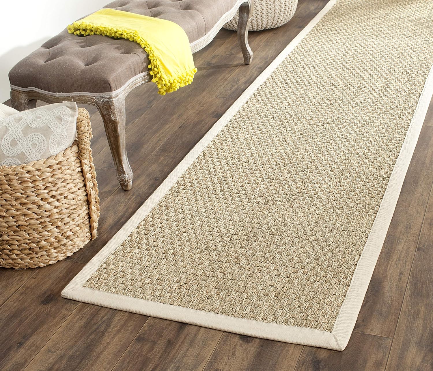 SAFAVIEH Natural Fiber Collection Runner Rug - 2'6" x 8', Natural & Beige, Seagrass, Basketweave Pattern with Border (NF114A)