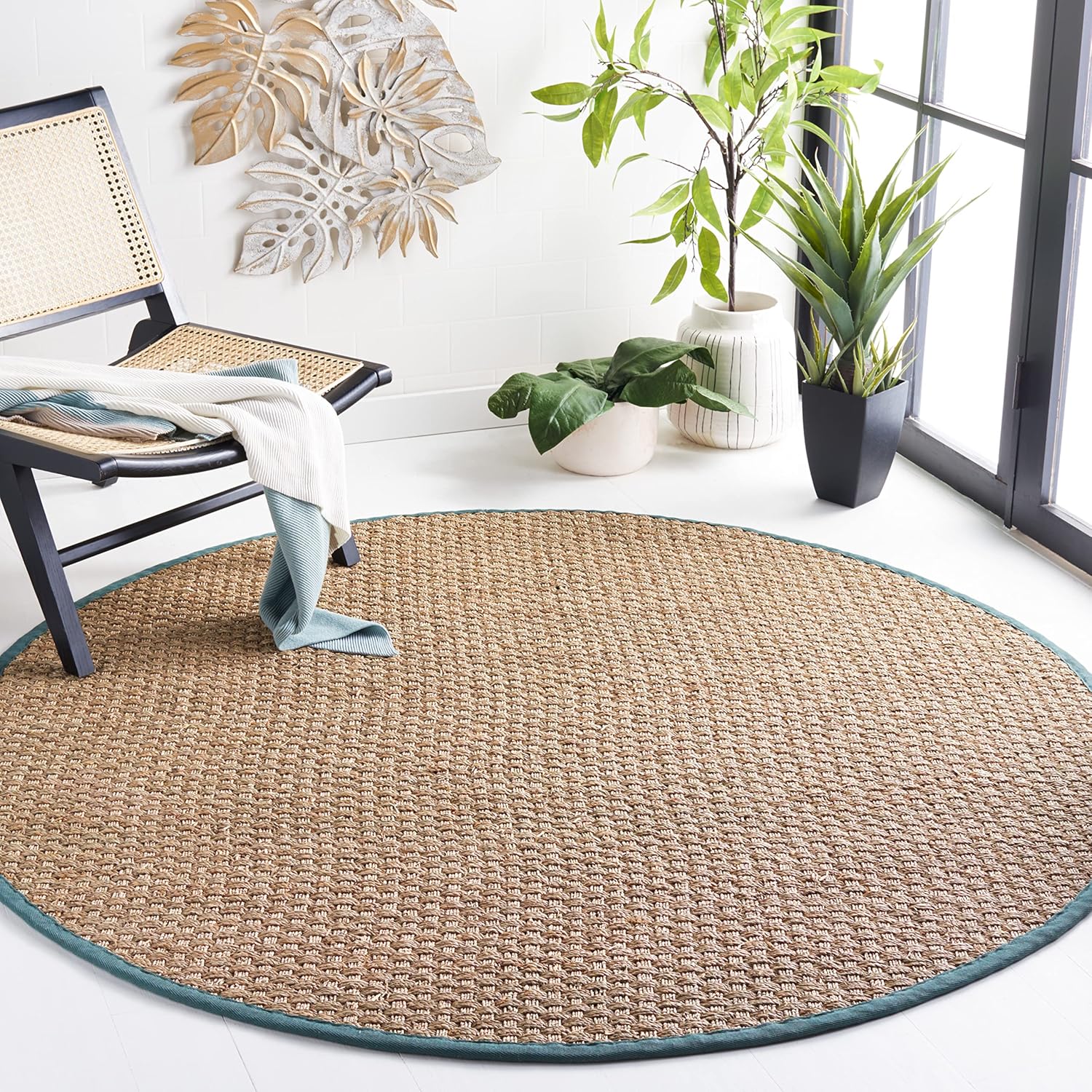 SAFAVIEH Natural Fiber Collection Runner Rug - 2'6" x 8', Natural & Beige, Seagrass, Basketweave Pattern with Border (NF114A)
