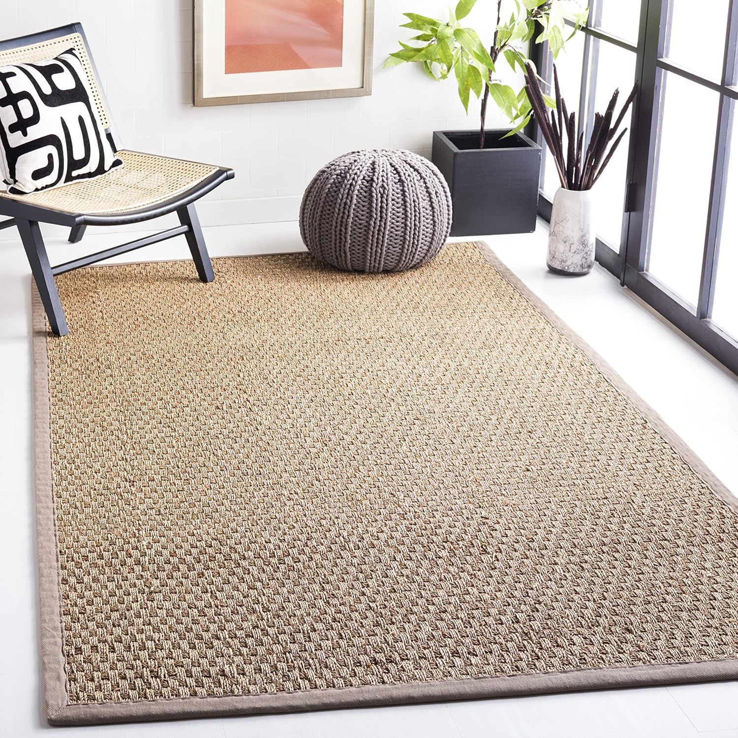 SAFAVIEH Natural Fiber Collection Runner Rug - 2'6" x 8', Natural & Beige, Seagrass, Basketweave Pattern with Border (NF114A)