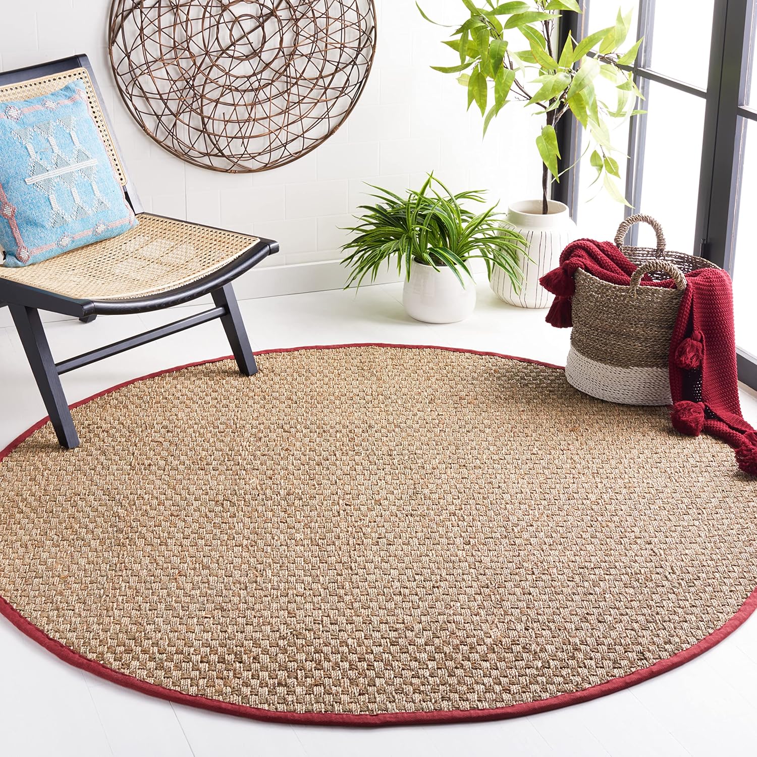 SAFAVIEH Natural Fiber Collection Runner Rug - 2'6" x 8', Natural & Beige, Seagrass, Basketweave Pattern with Border (NF114A)