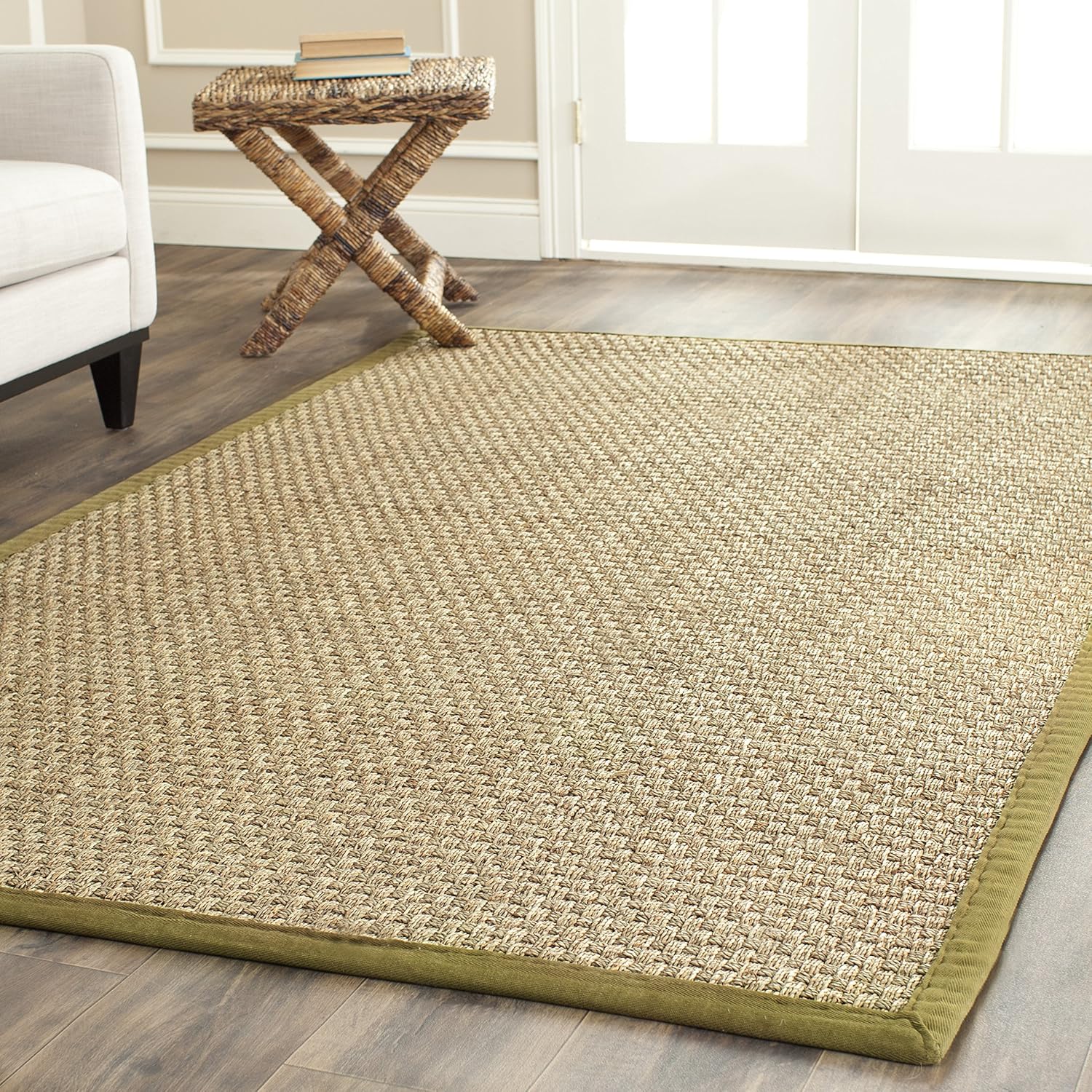 SAFAVIEH Natural Fiber Collection Runner Rug - 2'6" x 8', Natural & Beige, Seagrass, Basketweave Pattern with Border (NF114A)