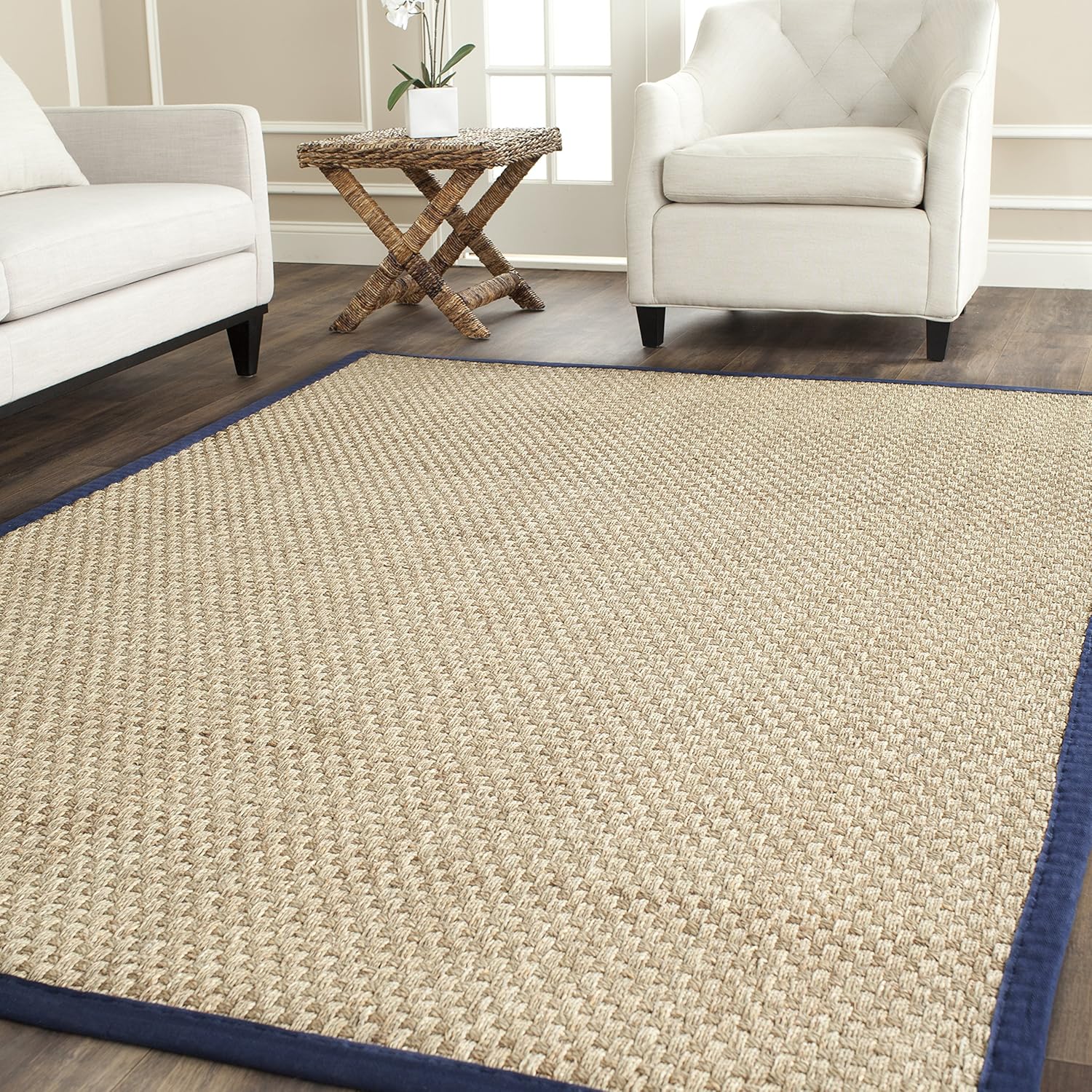 SAFAVIEH Natural Fiber Collection Runner Rug - 2'6" x 8', Natural & Beige, Seagrass, Basketweave Pattern with Border (NF114A)