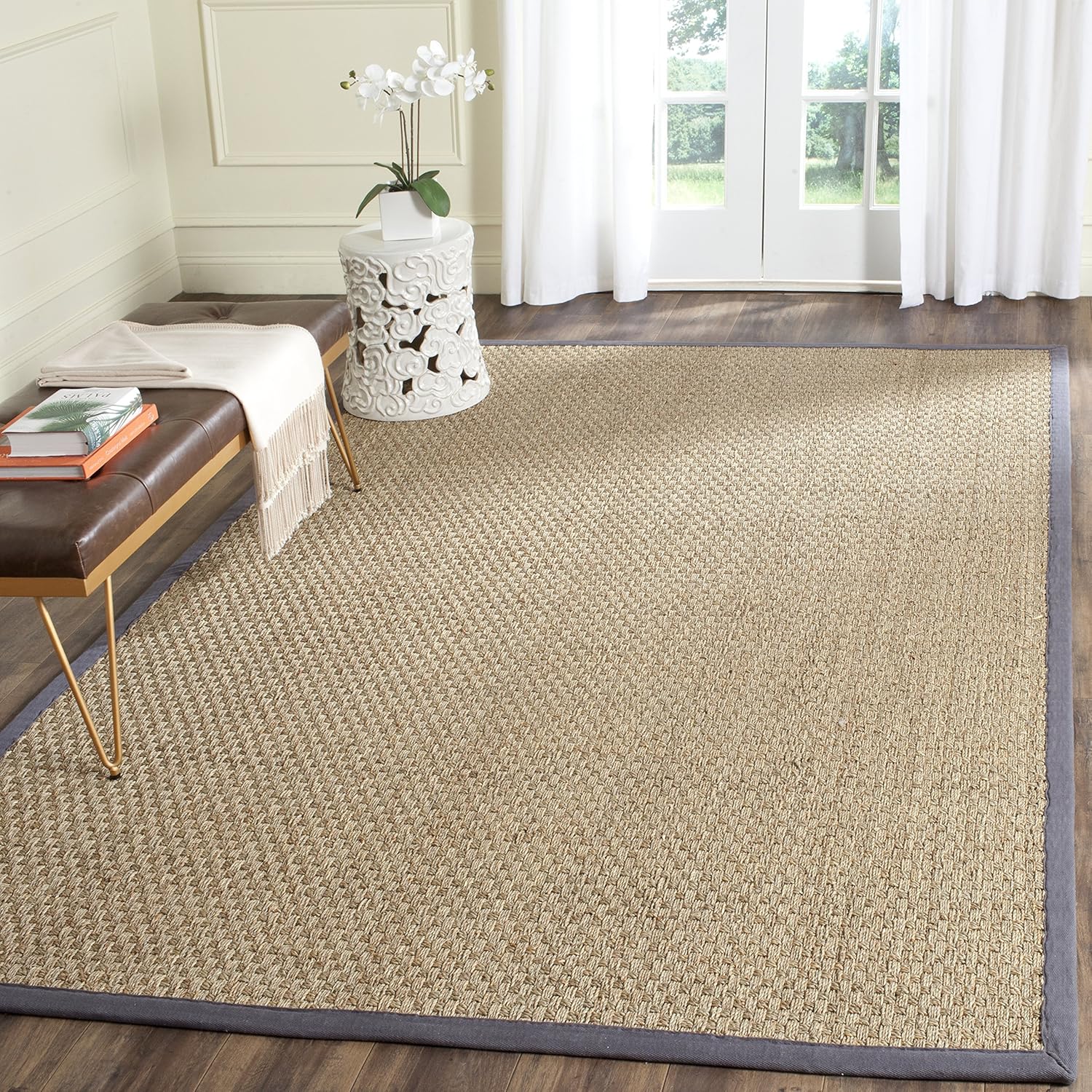 SAFAVIEH Natural Fiber Collection Runner Rug - 2'6" x 8', Natural & Beige, Seagrass, Basketweave Pattern with Border (NF114A)
