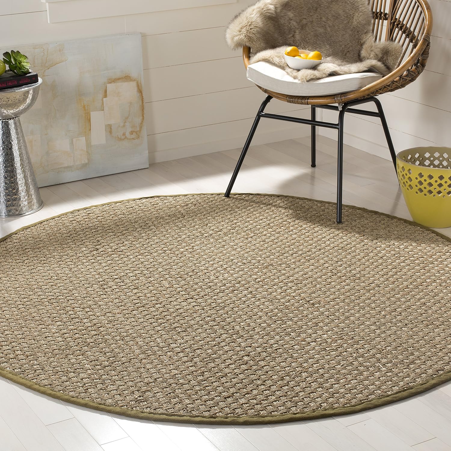 SAFAVIEH Natural Fiber Collection Runner Rug - 2'6" x 8', Natural & Beige, Seagrass, Basketweave Pattern with Border (NF114A)