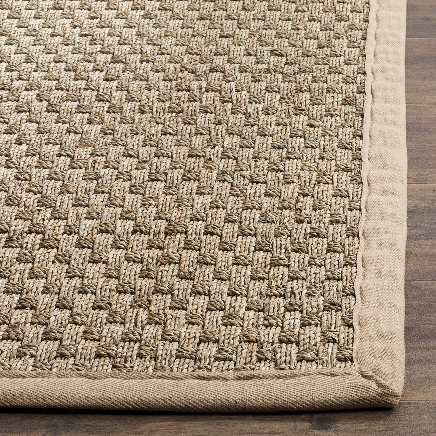 SAFAVIEH Natural Fiber Collection Runner Rug - 2'6" x 8', Natural & Beige, Seagrass, Basketweave Pattern with Border (NF114A)