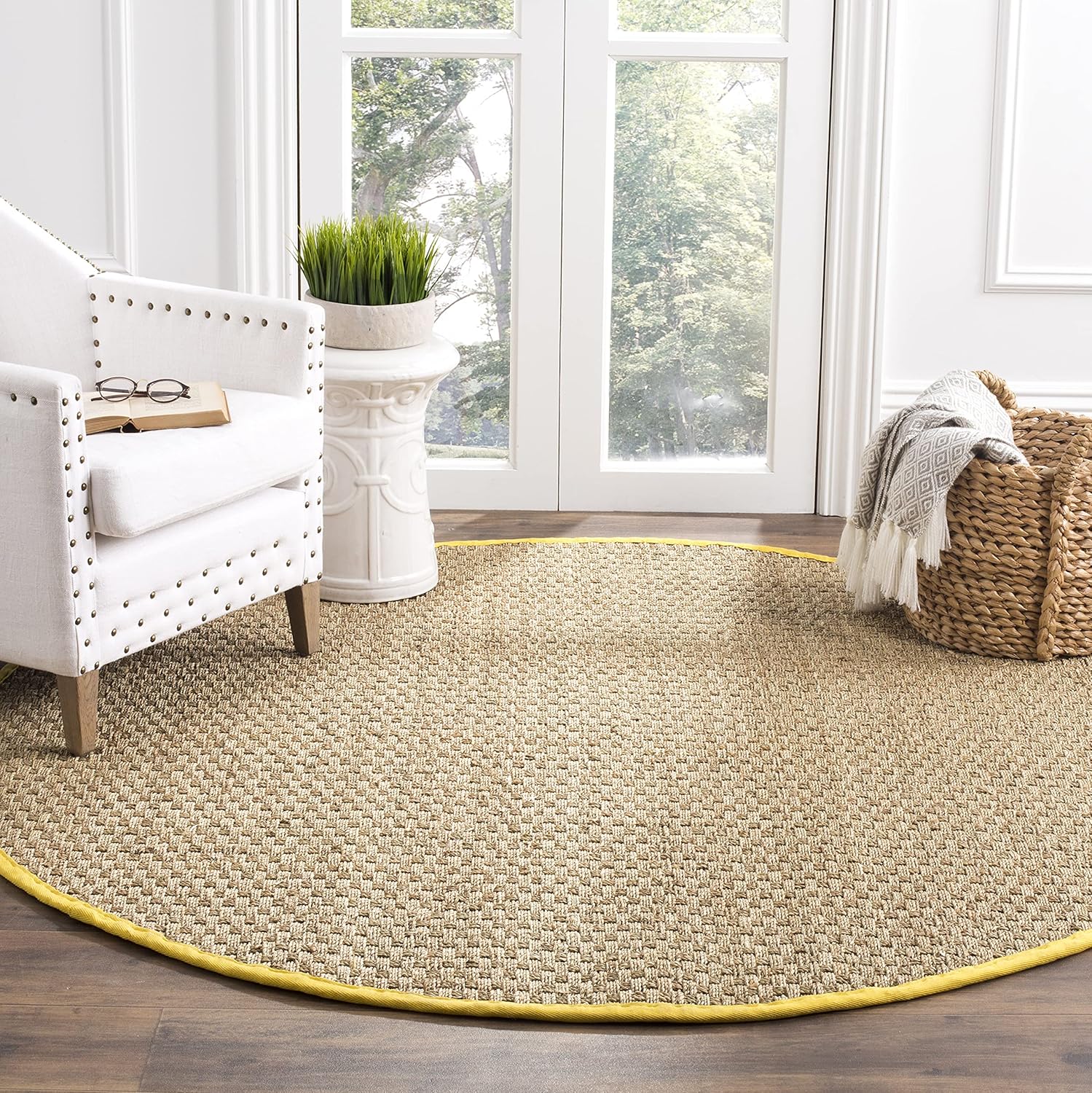 SAFAVIEH Natural Fiber Collection Runner Rug - 2'6" x 8', Natural & Beige, Seagrass, Basketweave Pattern with Border (NF114A)