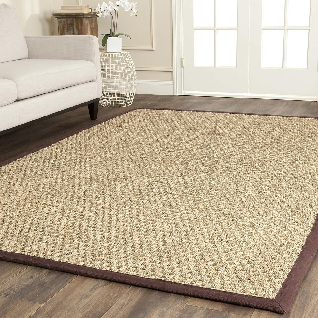 SAFAVIEH Natural Fiber Collection Runner Rug - 2'6" x 8', Natural & Beige, Seagrass, Basketweave Pattern with Border (NF114A)