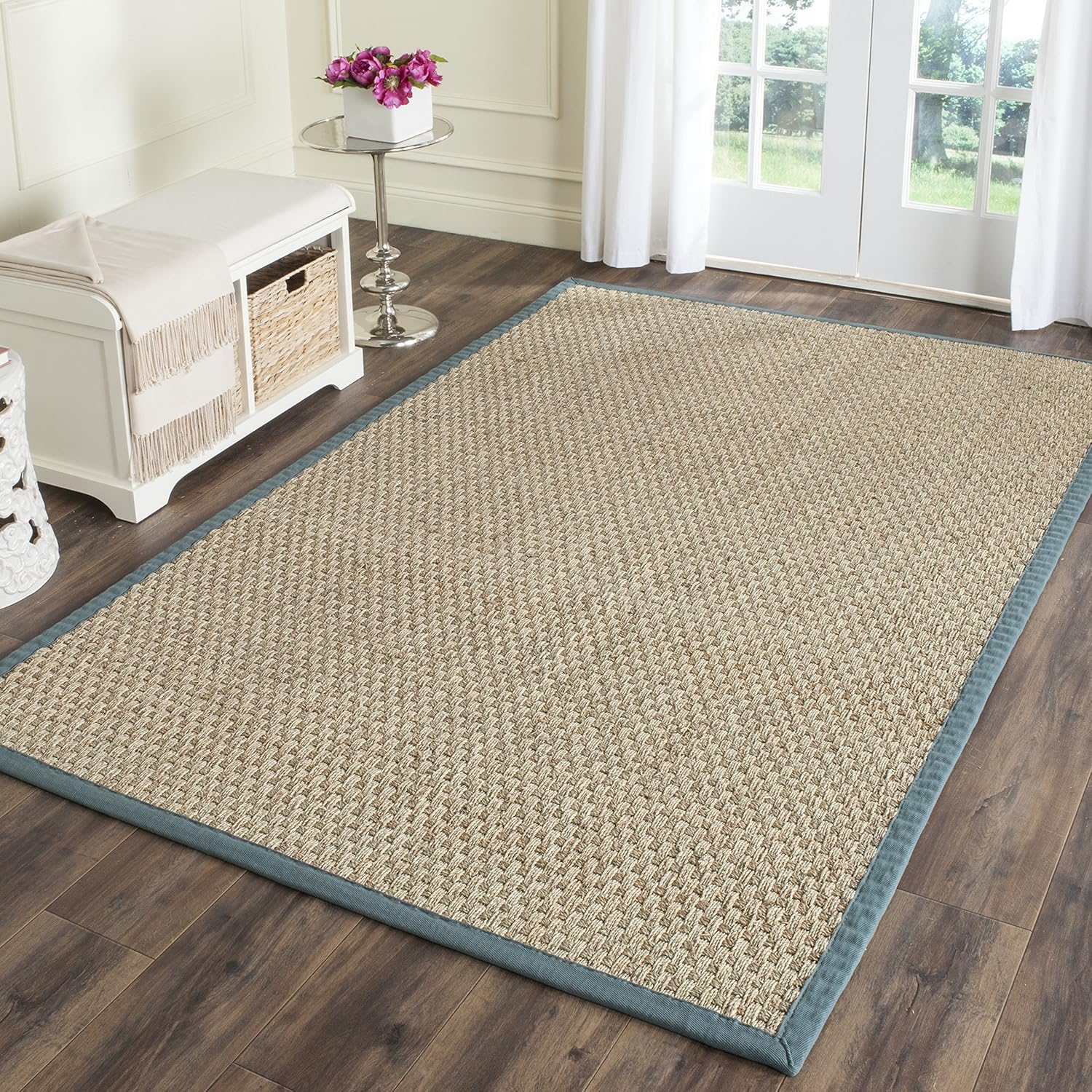 SAFAVIEH Natural Fiber Collection Runner Rug - 2'6" x 8', Natural & Beige, Seagrass, Basketweave Pattern with Border (NF114A)