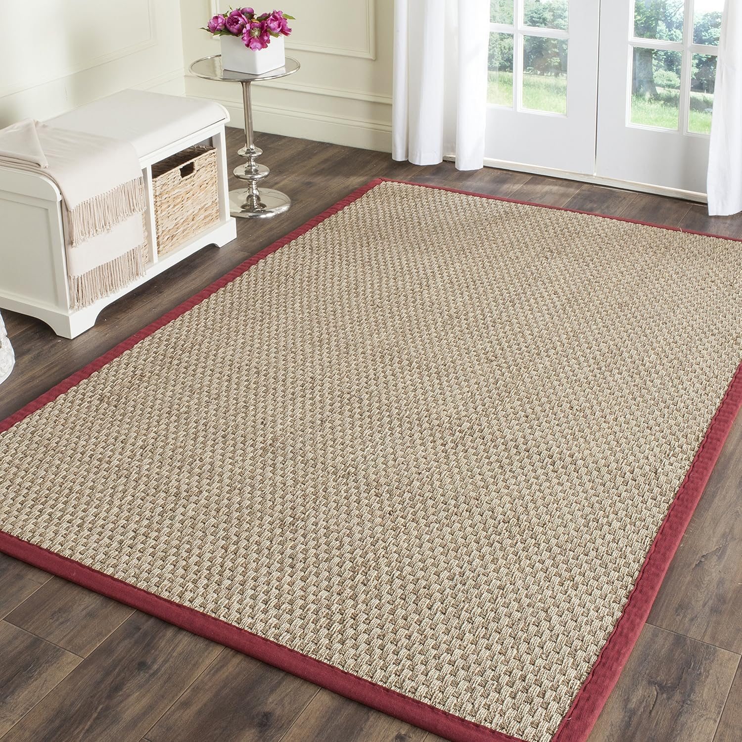 SAFAVIEH Natural Fiber Collection Runner Rug - 2'6" x 8', Natural & Beige, Seagrass, Basketweave Pattern with Border (NF114A)